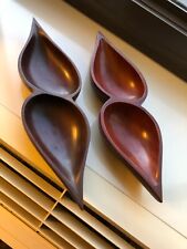 (2) vintage Caribcraft solid mahogany divided nut snack bowls made in Haiti picture