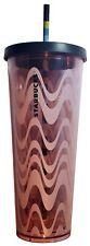 STARBUCKS Pink Wavy Lines Abstract Print Cold Cup Acrylic TUMBLER 24 oz Summer picture