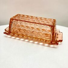 ANT Jeanette Cube Pink Depression Art Deco Covered Oblong Butter Dish w Lid MINT picture