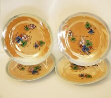 4 Japanese Lusterware Luncheon Plates -Vintage 20s-40s Peach Iridescent Painted picture