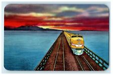 c1920s Train Locomotive, Great Salt Lake Cutoff, Utah UT at Sunset Postcard picture