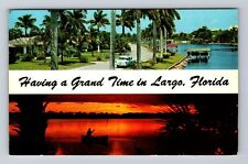 Largo FL-Florida, Scenic Banner Greetings, Sunset & Canal, Vintage Postcard picture