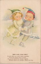 Children Ice Skating 'Who Said Cold Feet' c1920s Henry Heininger Postcard H9 picture