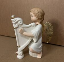 LENOX Ceramic Little Angel With Gold Wings Playing A Harp Figurine picture
