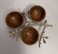 Vintage Nuts And Berries Metal Branch Three Wooden Bowls picture