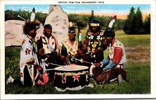 Indian Tom-Tom Drummers - Native American - Unposted Linen Postcard picture
