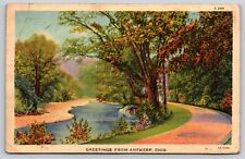 Postcard Greetings from Antwerp Ohio Scenic View Linen picture