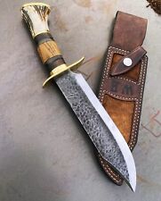 AB CUTLERY CUSTOM HANDMADE STEEL D2 BOWIE KNIFE HANDLE BRASS CLIP,WOOD AND STAG picture