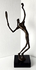 Vintage Bronzed Type Metal Female Tennis Player Sculpture Figurine on Base 12
