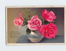 Postcard Pink Roses on a Vase Happy Birthday Embossed Card picture