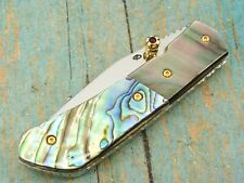 FANCY CUSTOM TS SIGNED 440C ABALONE PEARL LINERLOCK POCKET KNIFE THAILAND KNIVES picture