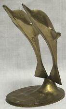 Swimming Dolphins Beautiful Solid Brass Figurine Nautical Décor 6” Tall Vintage picture