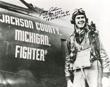 GERALD JOHNSON SIGNED 8x10 PHOTO USAAF WWII FIGHTER ACE 18 VICTORIES BECKETT BAS picture