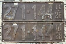 Barn Find 28 IL. Vintage Matching Set Of 1928 Illinois license Plates 271-144 picture