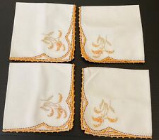 Vintage Lot of 4 Off White Handcrafted Napkins* Impeccable Embroidery #2 picture