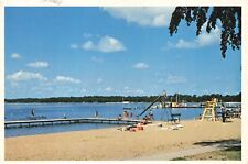 Postcard MN Detroit Lakes City Beach Lifeguard Tower Sunbather Slide Sand Shore picture