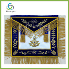 MASONIC PAST MASTER APRON BLUE HAND EMBROIDERED BULLION VINE WORK BEST QUALITY picture
