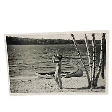 Postcard PA Has Everything Promised Land Lake Woman Canoe Greentown Blak Wh picture