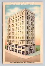 Postcard Peoples Savings Bank Waterloo Iowa, Vintage Linen i17 picture