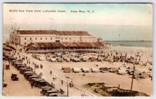 1924 CAPE MAY NJ BIRD'S EYE VIEW FROM LAFAYETTE HOTEL BEACH HANDCOLORED POSTCARD picture
