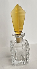 Czechoslovakia Glass Perfume Vintage Flower Design on bottle w/ Amber stopper picture