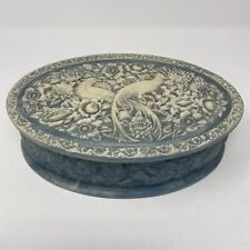 Vintage Genuine Incolay Blue Stone Peacocks/Birds  Large Jewelry Trinket Box picture