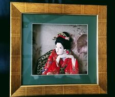 Signed Vintage Japanese Geisha Red Silk Kimono 3D Shadow Box Frame 13.5 