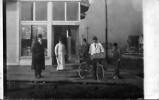 RPPC Corner Store Scene 5 Men 3 named Butcher Knife Delivery Bicycle 1912 picture