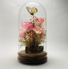 Vintage Real Butterfly Display Taxidermy Mounted Glass Dome Flowers Large picture