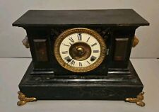 Stunning Ansonia Iron Mantle Clock W/ Gold Face And Design + Lion Head Sides picture