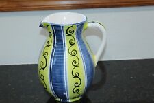 Vintage Peruvian Pottery Pitcher Blue Yellow Hand Signed Mimi Robinson picture