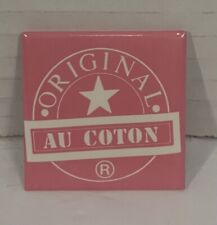 Vintage 1980s Au Coton Original Square Pinback Bubblegum Pink Pin 1.5” Canada picture
