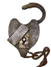 Antique Railroad Heart Shaped Padlock with Rusted Chain    No Key   No Brand picture
