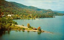 Postcard Vintage 1950/60s Chrome AERIAL View of LAKE GEORGE, New York YMCA picture