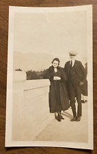 1910s-1920s Woman Lady Man Smiling Fashion Hat Dress Bridge Original Photo P11m8 picture