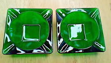 Vintage Dark Emerald Green Square Glass Ashtrays 3.5