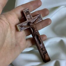 18.c. Crucifix Box Cross Pendant Antique Black Forest Wood Ex Voto Jesus Tattoo picture