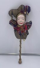 Vintage RARE Jester Doll Harlequin Marotte Puppet Wooden Handle Theatre Handmade picture