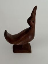 Vintage MCM Hand Carved Wooden Bird Sculpture Red Eyes picture