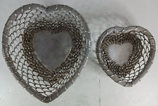 Woven Metal Basket Lot Of 2 Heart Shaped Vintage 1970s picture