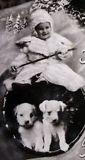 c.1908 Real Photo Child & Puppy Dogs Christmas Postcard RPPC #78 picture