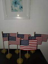 USA 4x6 In. American Flags ( Made In USA) - 6 Pack w/ Gold Stands picture