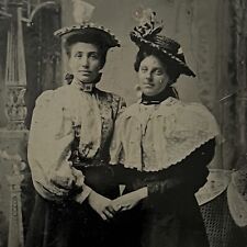 Antique Tintype Photograph Beautiful Affectionate Young Women Holding Hands picture
