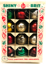 12 Vintage Shiny Brite Multi Color Ball Christmas Ornaments Open Window Pane Box picture