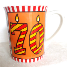 70 th Birthday Mug Large, Orange and Candles by Our Name is Mud 4 3/8