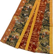 Japanese S1236 Kimono Half-Width Obi Red Brown Gold Butterfly Chrysanthemum Mapl picture