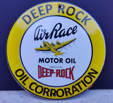 VINTAGE DEEP - ROCK MOTOR OIL CORPORATION AIR RACE PORCELAIN ENAMEL SIGN SIZE 6