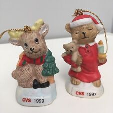 Lot of 2 CVS Ceramic Holiday Christmas Ornaments 1997 Bear and 1999 Reindeer picture