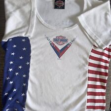 Vintage Harley-Davidson Cotton T-shirt, Womens Red, White, Blue F&S 1998 picture