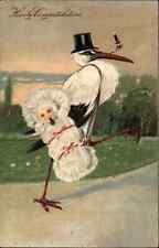 PFB Congratulations Fantasy Stork in Top Hat With Baby Serie 6289 c1910 Postcard picture